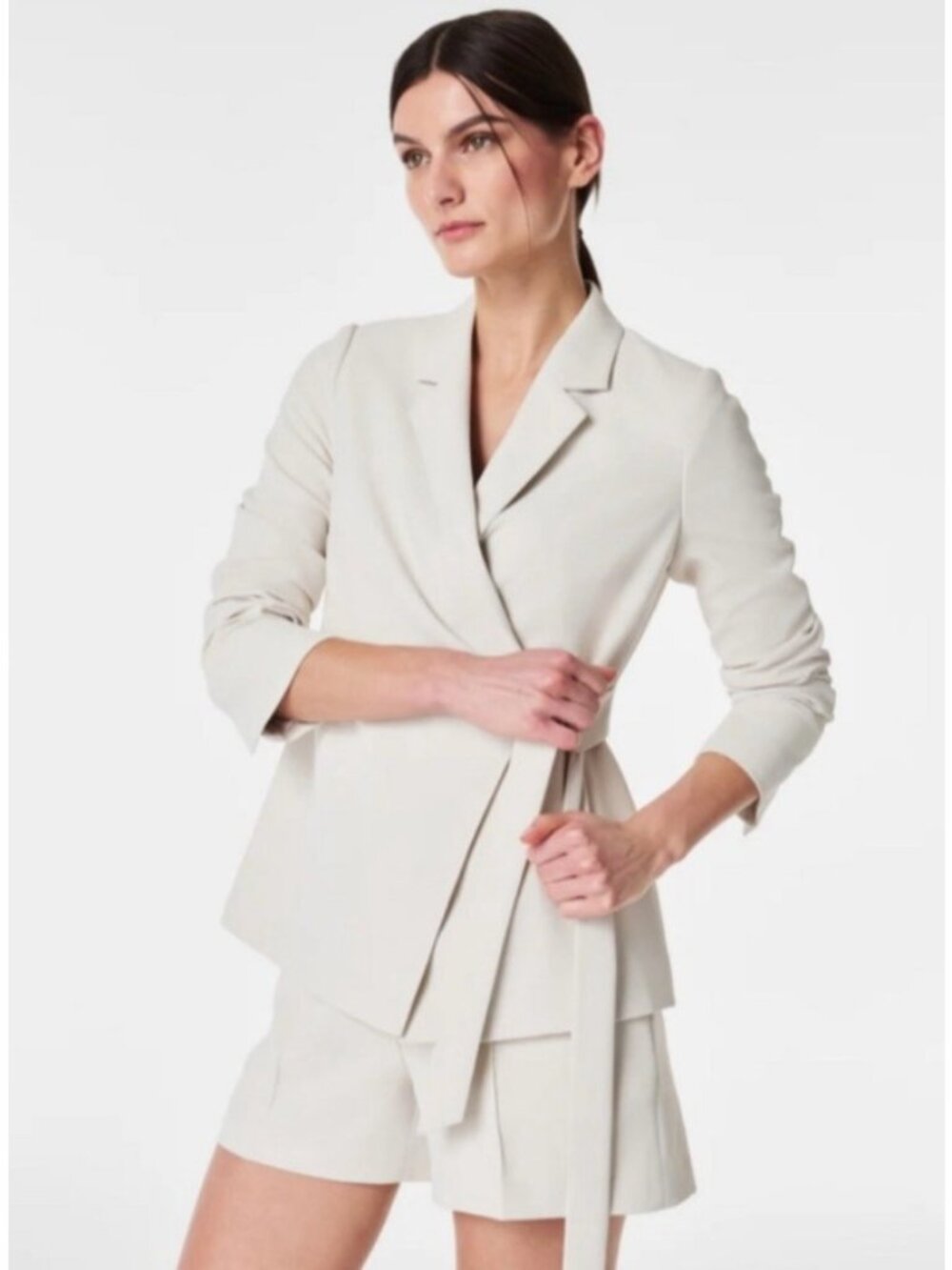 NEW Spanx Opacity Crepe Wrap Blazer Jacket Ivory Medium Long-Sleeve Business
